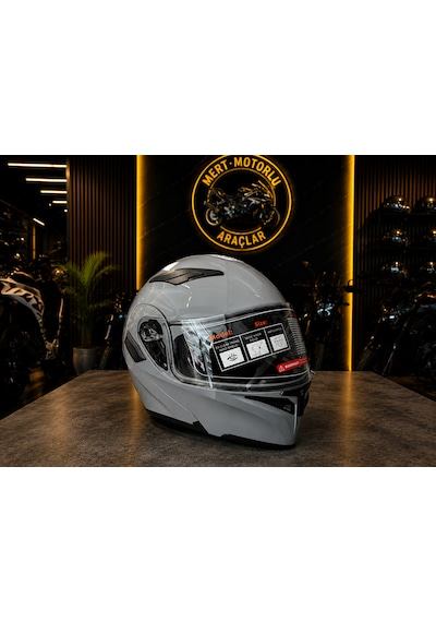 Jk 902 Cement Grey Colour Çene Açılır Motosiklet Kaskı Açık Gri
