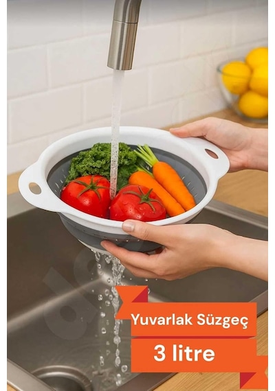Tr Herza House Katlanır Yuvarlak Süzgeç 3 Litre Beyaz & Gri Tek Ebat Diğer