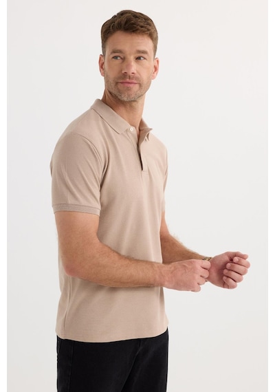 Tudors Erkek Slim Fit Dar Kesim Pamuklu Yumuşak Dokulu Serin Tutan Kumaş Düz Pike Bej Polo Yaka Tişört-33711 Bej