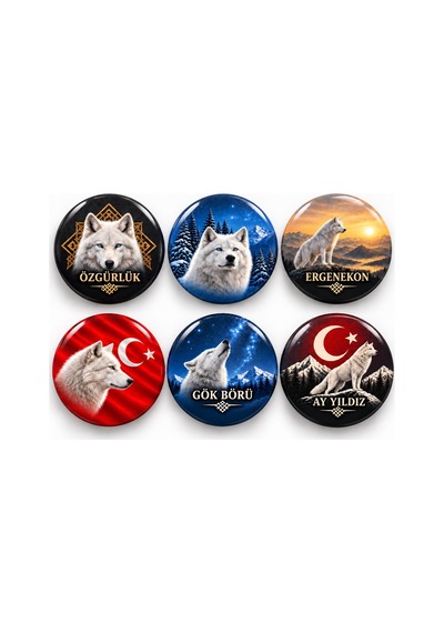 Bozkurt Özgürlük Ve Ergenekon - 6 Lı 58mm Rozet Seti Çok Renkli