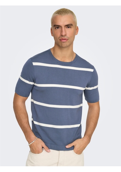 Only & Sons Onswyler Lıfe Reg 14 Ss Strıped Knıt Erkek Mavi Kazak - Os22032764 Mavi