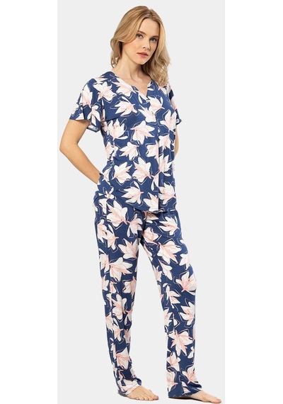 Türen Patlı Örme Kısa Kol Pijama Takımı 3606/lacivert 001