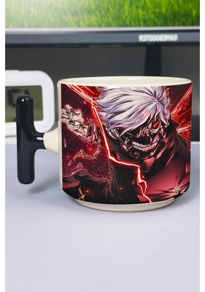Tokyo Ghoul Anime Baskılı Seramik Lüks Kupa 1 Adet T Şeklinde Özel Siyah Kulp Dalga Kulp V5t Çok Renkli