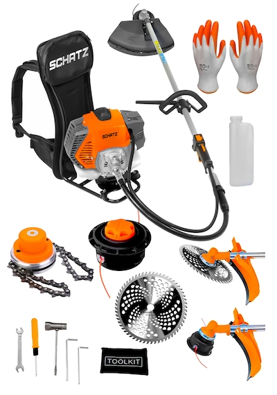 Schatz 5.9 Hp Sırt Tipi Benzinli Motorlu Ot Çalı Çim Biçme Tırpanı 11000rpm Turuncu + Canavar Başlık