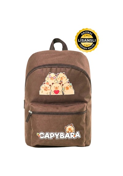 Capybara Orijinal Lisanslı Çocuk Okul Çantası Su Geçirmez Kahverengi