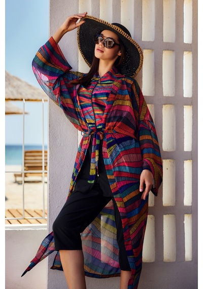 Remsa Mayo Remsa Tesettür Mayo Üzerine Tek Kaftan Kimono Pareo Siyah03 Rp022 Puket Siyah03