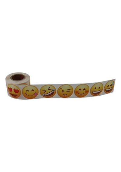 Emoji Etiketi 9 Farklı Emoji Surat 50mm Çap Ruloda 500 Adet Kendinden Yapışkanlı Rulo Etiket, Pp Opak, Gülen Surat Diğer