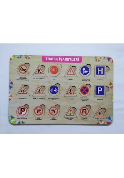 Ahşap Trafik Işaretleri Puzzle Eğitici Oyuncak