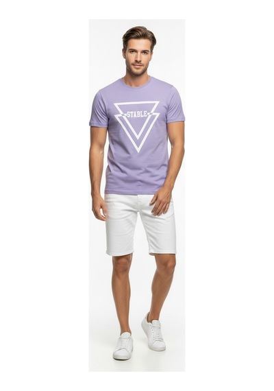 Maximodena Erkek Urban Stable Kabartma Baskılı Slim Fit Günlük Tişört Lila