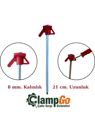 Clampgo Sert Zemin Çadır-tente-tarp Kazığı 8 Mm Kalınlığında 21 Cm Uzunluğunda 2 Adet Kırmızı