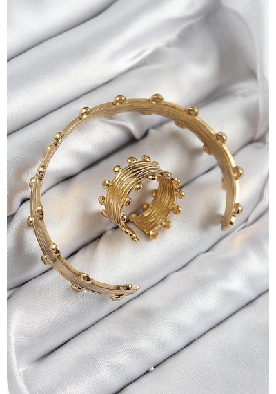 Pirinç Topcuk Model Gold Renk Bileklik Yüzük Set Çok Renkli