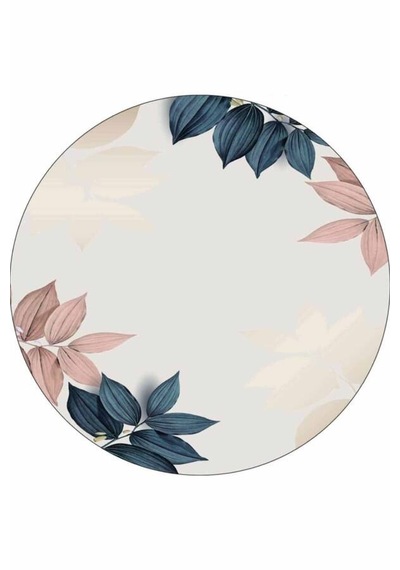 Krem Yapraklı Banyo Halısı Klozet Oval Paspas Seti Bs094n11