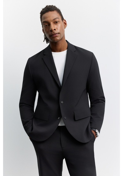 Avva Erkek Siyah Mono Yaka Çıtçıt Kapama Kırışmayan Su İtici Teknik Kumaş Comfort Slim Fit Ceket A62y4000