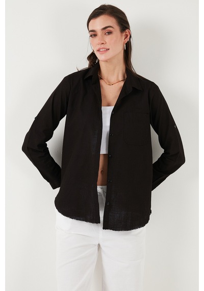 Lela Pamuklu Regular Fit Cepli Bayan Gömlek Cf25S16992 Siyah