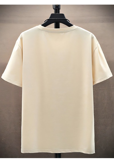 Kulaklık T-shirt - Baskılı Oversize Bisiklet Yaka Kısa Kol Tişört Bej