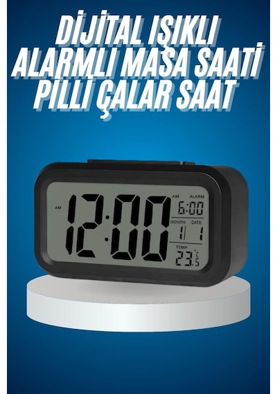 Işıklı Dereceli Masa Ofis Saati Alarmlı Termometre Takvim Çalar Saat Çr