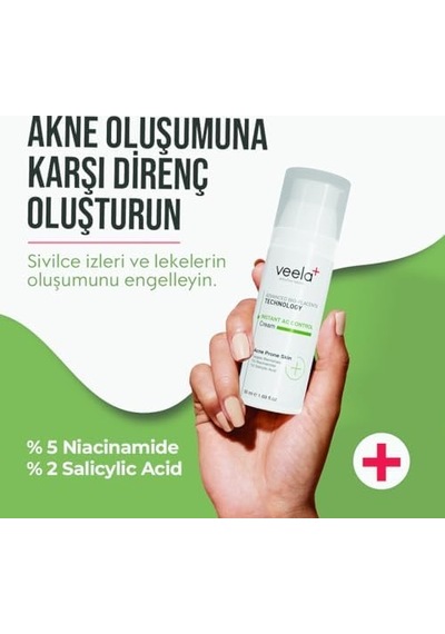 Veela Ac Control Cream Akneli Ciltler İçin Onarıcı Krem %2 Salisilik Asit &%5 Niasinamid Sivilce Ve Leke Karşıtı Etkili Bakım 50 x 22