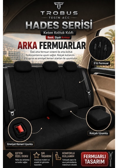 Tesla Model 3 2017 Ve Sonrası Uyumlu Hades Serisi Keten Koltuk Kılıfı Siyah