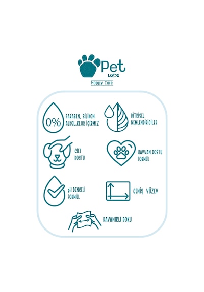 2 Adet Petlove Evcil Hayvan Temizleme Mendili 60'lı