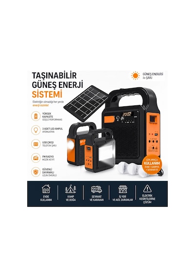 Ysf-200 Bluetooth Hoparlör Güneş Enerjili Kamp Lambası Fm Radyolu Müzik Mp3 Çalar Powerbank Özellikli Taşınabilir Solar Panel Sistemi