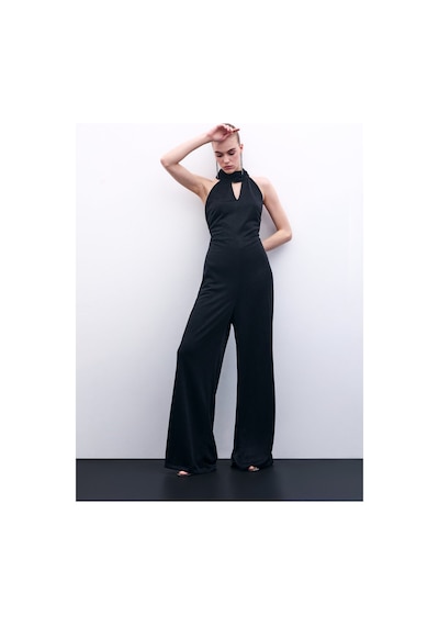 Sateen Kolsuz Parlak Tulum - Siyah-135878 Siyah