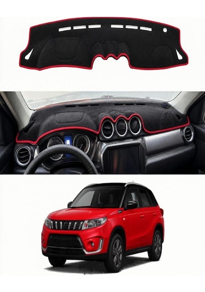 Suzuki - Grand Vitara 2015+ Uyumlu Torpido Koruma Kılıfı - Kırmızı Şeritli