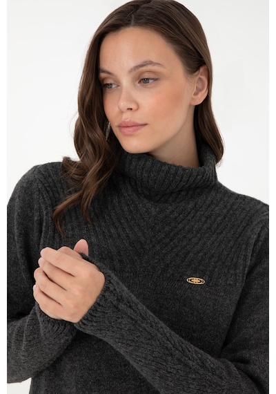 U.S. Polo Assn. Kadın Antrasit Melanj Balıkçı Yaka Kazak 50294257-VR081