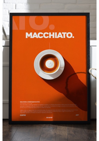 Macchiato Kahve Siyah Ahşap Çerçeveli Poster, Dekoratif Duvar Tablosu