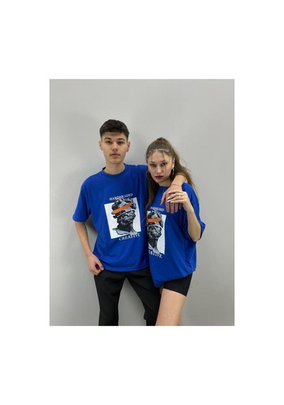 Flood Of Style Unisex Tshirt Mavi Hardheaded Baskılı Sevgili Çift Kombini 2 'li Set