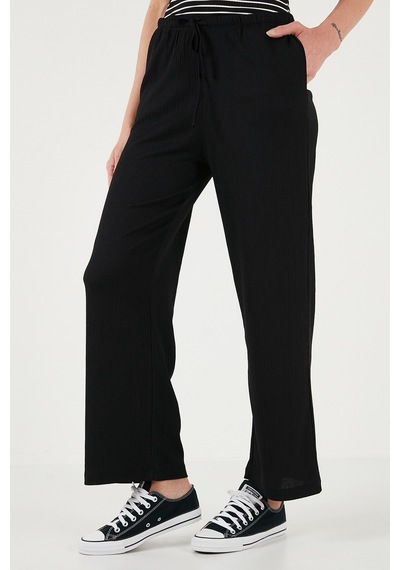 Lela Regular Fit Normal Bel Geniş Paça Bayan Pantolon 5866117 Siyah