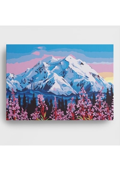 Sayılarla Boyama Tuval Hobi Seti Dağ Manzarası Temalı Fırça Ve Boya Dahil Set Çıtalı 50x70 Cm Kendin Yap Sayılarla Tuval Boya Kiti Kasnaklı