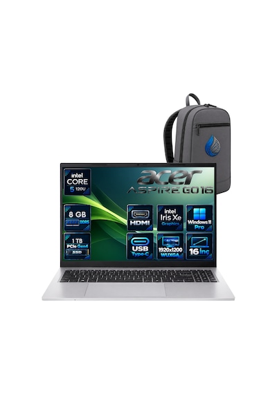 Acer Aspire Go 16 NX.JT2EY.002RNP02 Core 5-120U 8 GB 1 TB SSD 16'' Wuxga W11P Dizüstü Bilgisayar