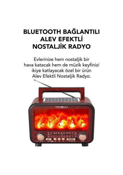 Nostaljik Radyo Şömine Görünümlü Müzik Kutusu Retro Ahşap -bluetooth Hoparlör Speaker & Usb Destekli Fp-2393