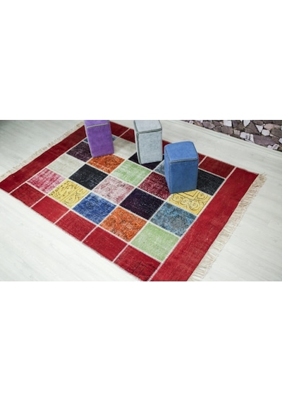 Patchwork El Dokuma Antik Anadolu Halısı Simbad Çok Renkli