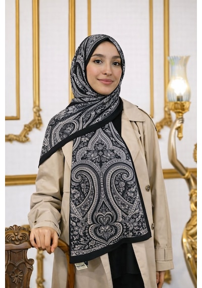 Shawl Secret Glamour Pamuklu Etnik Soft S Al 52834 Siyah Gri Etnik Desen Kahverengi