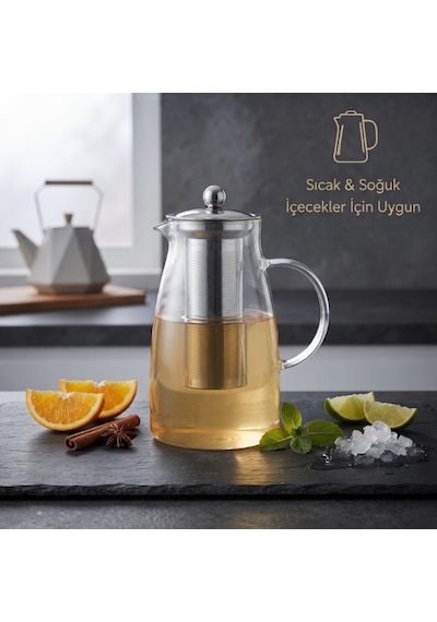 Zvnm Detoks Sürahisi - 1500 Ml - Paslanmaz Çelik Filtre - Cam Zcv12