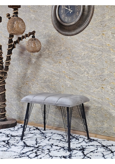 Zafir Metal Siyah Tel Ayaklı 60 Cm Puf Bench - Puf - Bench - Oturak - Mutfak Oturağı - Antre Oturağı Gri