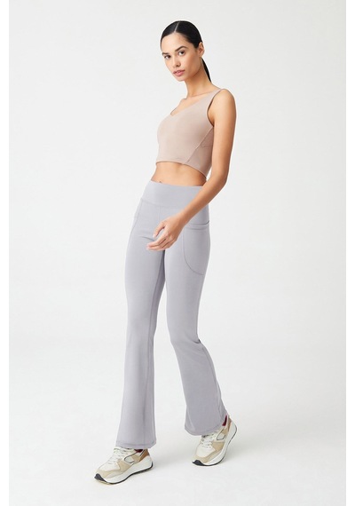 Los Ojos Kadın Gri Yüksek Bel Toparlayıcı Çift Cepli İspanyol Paça Tayt Bootcut Gri