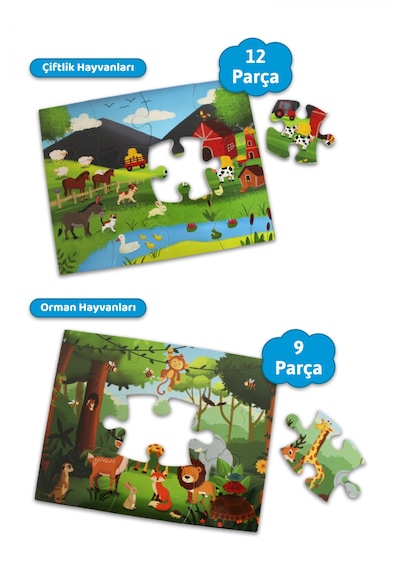 Mert Bebek 2 Puzzle Bir Kutuda Çiftlik Ve Orman Hayvanları Eğitici Çocuk Puzzle Seti 2+ Yaş Varsayılan