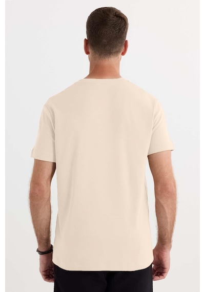 Tudors Unisex Relax Fit Rahat Kesim %100 Pamuk Yumuşak Dokulu Hafif Kalın Bej Bisiklet Yaka Tişört-36916 Bej