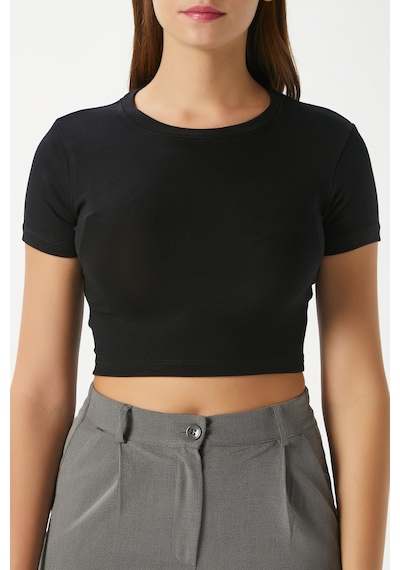 Ritnice Kadın Deal Lux Touch Yumuşak Doku Crop Siyah Bluz