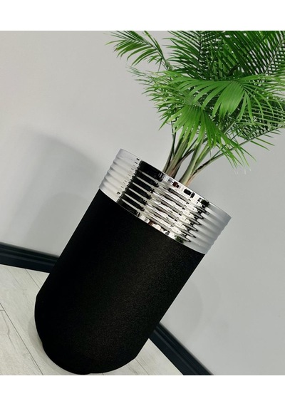 Elegant Dekoratif Krom Darbuka Siyah Saksı 70cm