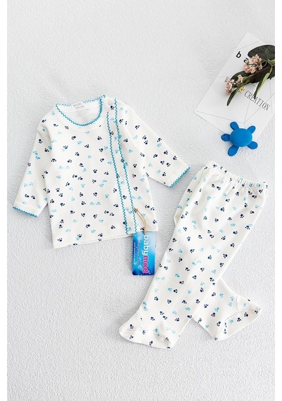 Babymod Önden Çıt Çıtlı Pati Desenli Ikili Bebek Takımı Bej