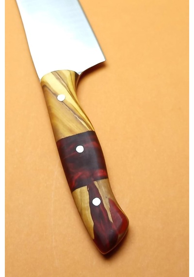 Hoşcanlar Japon Santoku Şef Bıçağı 4116 Çelik Hibrit Zeytin Epoksi Gövde Çok Renkli