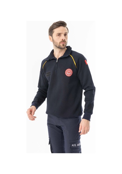 112 Acil Tıp Teknisyeni Uzun Kol Fermuarlı Sweatshirt Unisex Att005 Lacivert