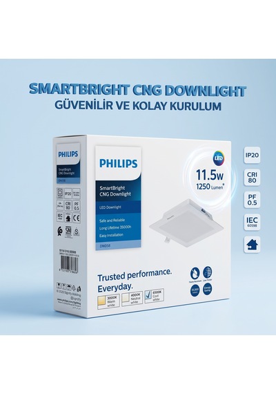 Philips 11.5w 1250 Lumen 6500k Beyaz Işık Kare Spot Kesim Yeri 125x125 Mm