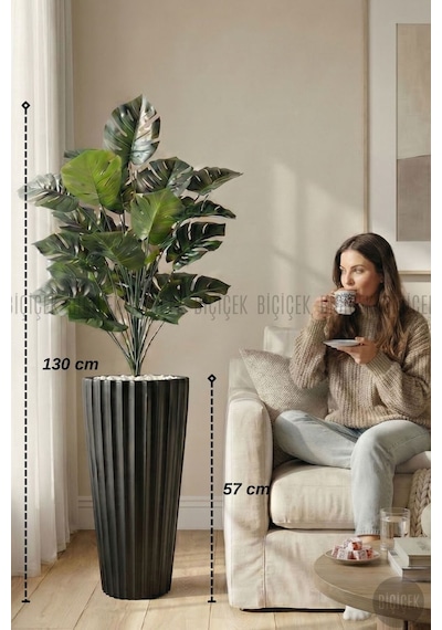 Yapay Monstera Deve Tabani Bi Tki Si 130 Cm Si Yah Li Lyum Saksıda Siyah