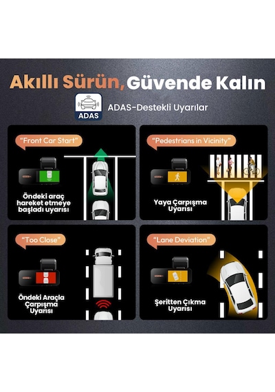 360+ Botslab G980H Pro ADAS Ön 4K UHD Arka 2K QHD 170° Geniş Açı Gece Görüş Gps+WiFi Araç İçi Kamera