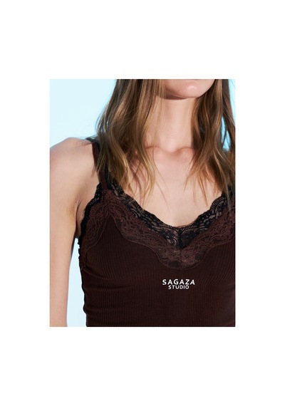 Sagaza Studio Ss6002 Askılı Dantel Elbise Kahverengi