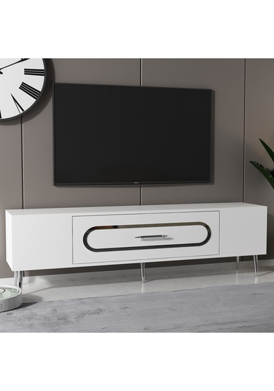 Bişkek Tv Sehpası Tv Ünitesi 150 Cm Beyaz Gümüş